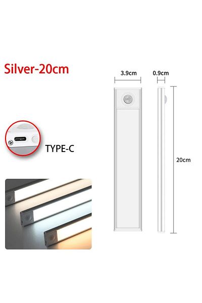 Pzsunly Silver 20CM 3color in one Lamp LED Motion Sensor Light Night Light Wireless USB Under Cabinet Light