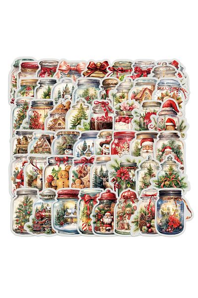 Choice 50PCS 50PCS Warm Christmas Cartoon Graffiti Christmas Bottle Graffiti Stickers Warm Atmosphere Candl