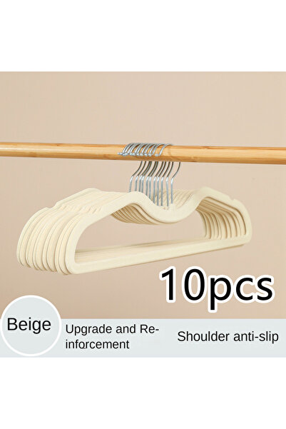 Choice بيج - 10 قطع - شماعات ملابس بلاستيكية متينة مضادة للانزلاق ذات رقبة قص...