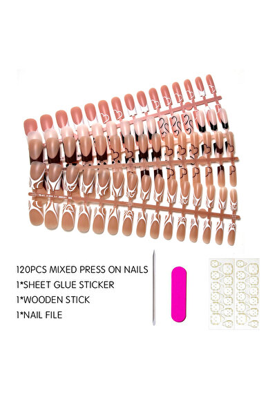 Choice1 120 قطعة من أظافر الضغط الفرنسية المربعة متوسطة الحجم، ألوان أساسية ب...