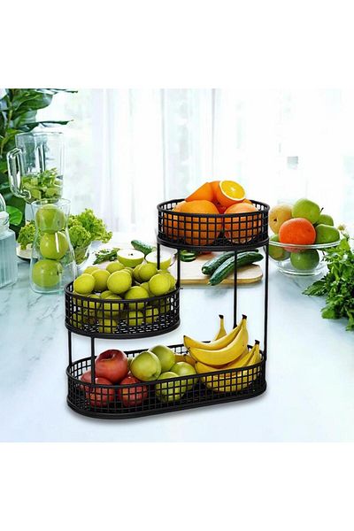 Choice Black Countertop Fruit Basket Metal Wire Storage Basket Counter Serving Tray Space Saver Serving Sta