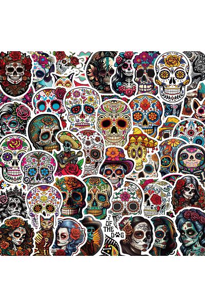 Choice 50pcs All 50PCS Mexican Day of the Dead Headbone Graffiti Sticker Skateboard Suitcase Guitar Kettle
