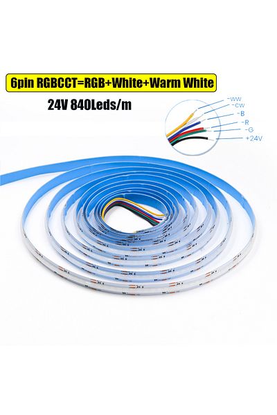 Choice 2m 24V RGBCCT 840LEDs DC 12V 24V COB LED Strip 840 784LEDs/M RGB RGBW RGBWW RGBCCT High Bright Dotle