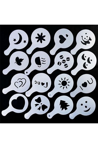 Choice 16pcs Stencil Fancy Coffee Printing Model Cappuccino Mold Latte Coffee Tools Barista Stencil Sugar