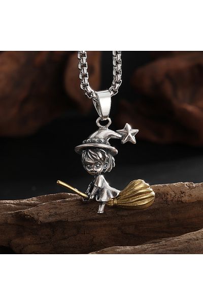 Choice AL20498-Silver Beautifully Engraved Wizarding World Necklace Wand Magic Stone Pendant Men\\\'s Fashi
