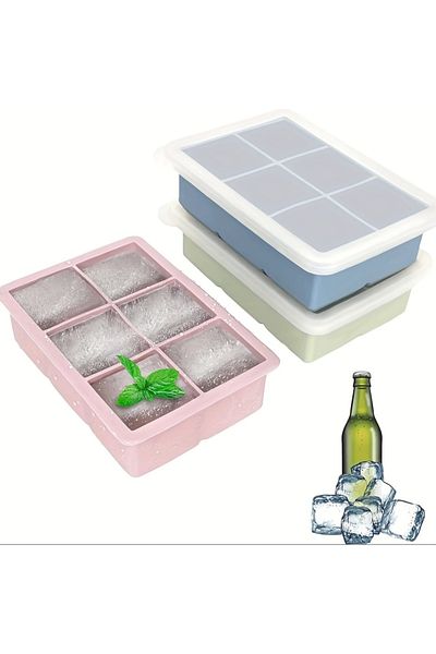 Choice 3pc blue pink green Ice Cube Tray Large Silicone Ice Cube Moulds with Removable Lids Large Square Ic