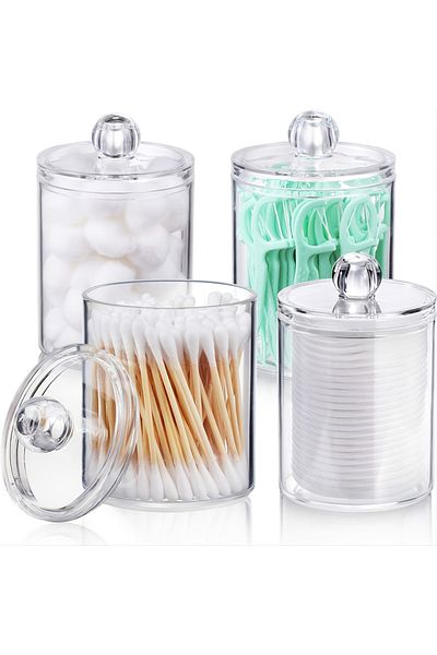 Choice 4pcs 4pcs/set Clear Swab Holders With Lid, Dust-proof Swab Storage Dispenser Jars For Swab, Jewelry
