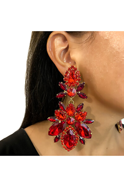 Choice Gold-color XSBODY Red Rhinestone Water Drops Earrings for Women Party ...