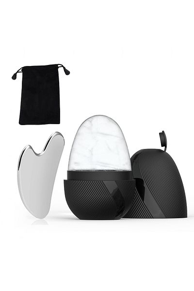 DUTRIEUX 2pcs set-black Ice Face Roller & Stainless Steel Gua Sha Tool Set, Facial Massager Ice Roller Skin C