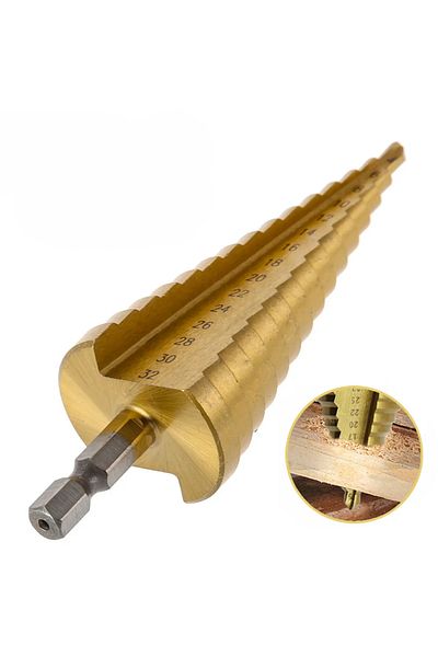 Choice 1pc 4-32mm 4-32mm Titanium Coated Metal Hex Core Drill Bits HSS High Speed Steel Step Drill Bit Cone