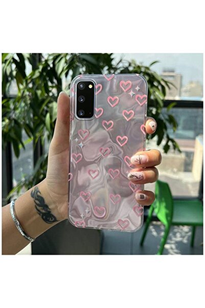 Pro Aksesuar Samsung Galaxy S20 FE Uyumlu Kılıf Kalp Desenli Silikon Kılıf Pembe