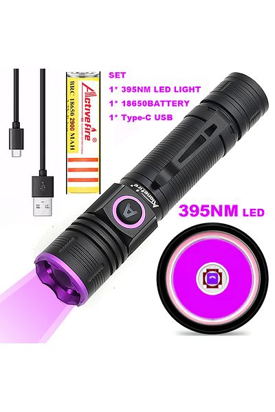 Choice 18650 Lithium Battery ZOOM black 395NM UV SET 395nm UV identification aluminum alloy convenient focu