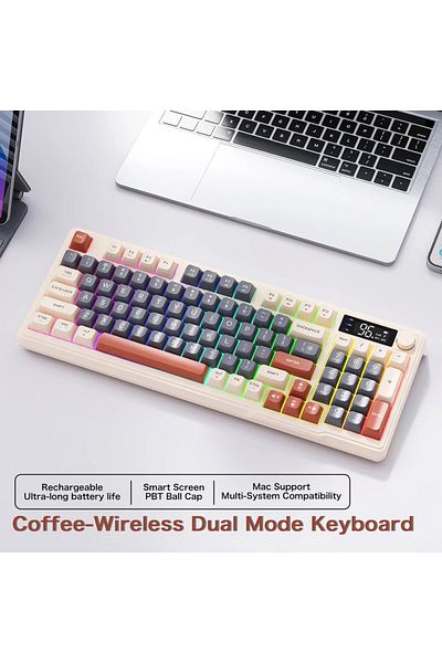 Choice Coffee FreeWolf M96 Wireless Keyboard with Screen,Gaming Keyboard Bluetooth Dual-Mode Connection,Mul