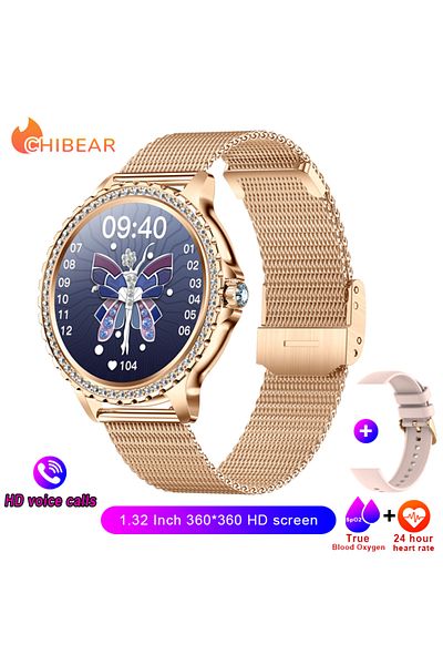 ChiBear Rose gold net AMOLED Screen Smart Watch Heart Rate Blood Oxygen Fashion Ladies Bracelet 2023 Bluetoo