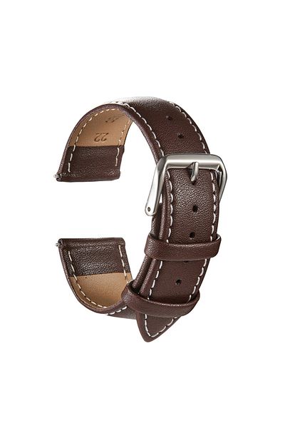 Choice7 22mm Brown White Line Genuine Leather Watchbands Calfskin Replace Wristwatch Straps