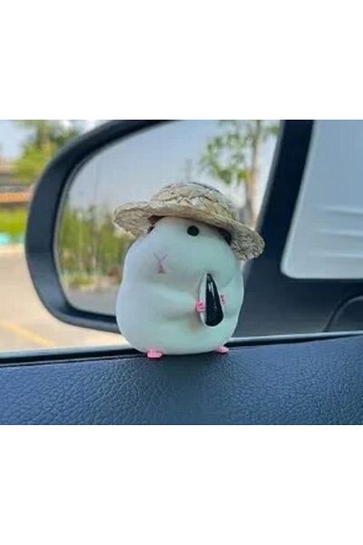 Choice WHITE Cute Hamster with Straw Hat Car Ornament,Car Decoration Auto Interior Dashboard Accessories