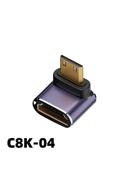 Choice 1PCS 8K HDMI Adapter C8K-04 360 Degree Angled U-shaped L Converter Mini HDMI Male to HDMI-compatible