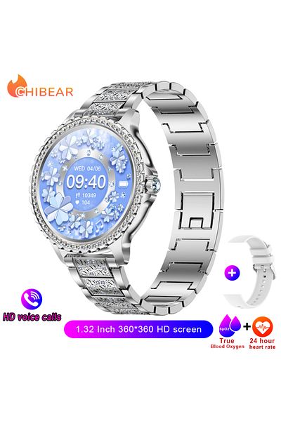 ChiBear Silver Steel AMOLED Screen Smart Watch Heart Rate Blood Oxygen Fashion Ladies Bracelet 2023 Bluetoot