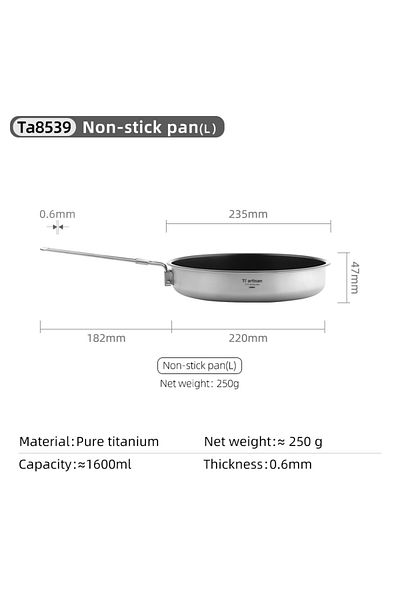 Choice Ta8539L-1600ml Tiartisan Titanium Ultralight Non-Stick Fry Pan With Detachable Folding Handles Porta