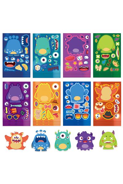 Choice 8PCS 8/16/24Pcs Little Monsters Puzzle Sticker Make a Face Cartoon Toys For DIY Phone Laptop Luggage