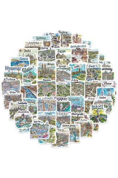 Choice 50PCS 50pcs Global Travel City Logo Sticker World Map Decorative For Notebook Paper Cut Thin DIY Ska