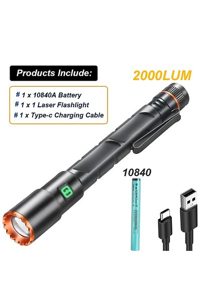 ZHIYU Zoom-Black Mini Portable LED Flashlight Built-in Battery Torch With Pen Clip Tail Magnet USB Recharg