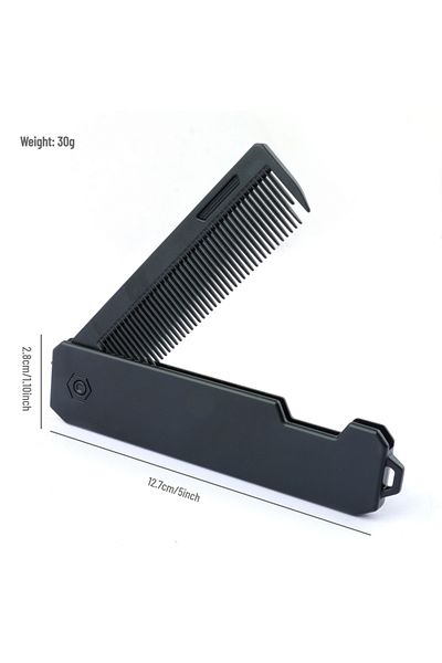 CestoMen One Teeth Black New 2 in 1 Pocket Folding Combs Plastic Wide Tooth Oil Head Comb Beard Combing Barbe