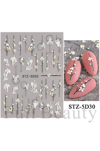 Choice STZ-5D30 5D Simple Flowers Nail Embossed Stickers Elegant Wedding Desi...
