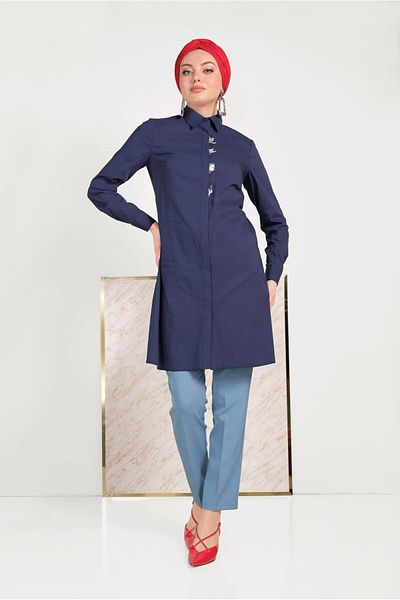Alvina Cat Figure Embroidered Cotton Tunic - 40450