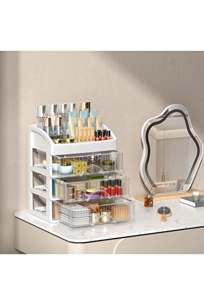 Choice صندوق تخزين سطح المكتب ذو أربع طبقات باللون الأبيض ودرج تخزين وديكور ل...