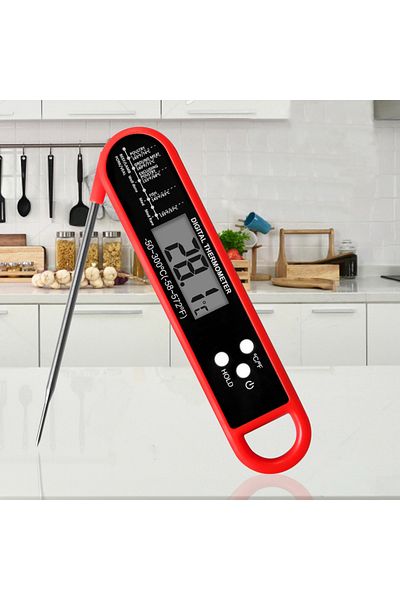 Choice Red 1pc-Digital backlit folding BBQ kitchen cooking ready-to-read thermometer