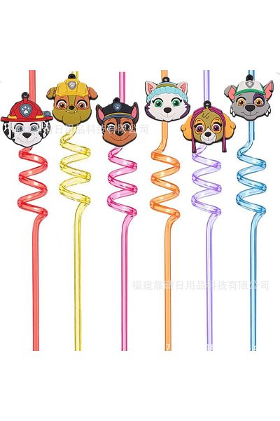 Choice 6pcs Paw Patrol 6Pcs Straw Plastique Beverage Straw cartoon Birthday Party Decoration Anime Figure