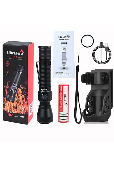 Choice 18650 2600mah E5 With Clip Ultrafire E5 Army Tactical Flashlight 1350lm 450m Powerful Led Torch Ligh