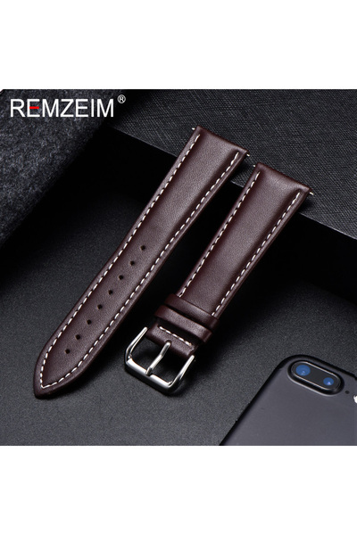Choice 20mm brown(white line) Casual Calfskin Watchband Soft Material Wrist B...