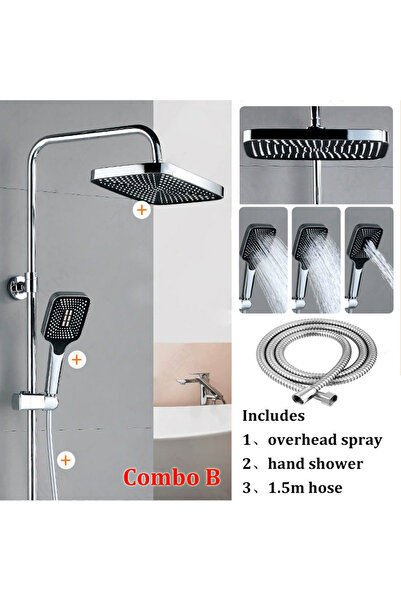 Choice مجموعة دش فضية كومبو بي، رأس دش مطري كبير مقاس 12 بوصة/دش محمول باليد، مجموعة حمام