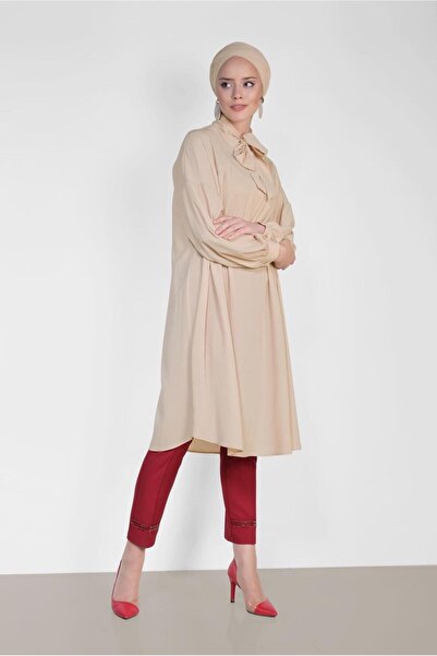 Alvina Lace-Up Tunic with Balloon Sleeves and Collar 4111