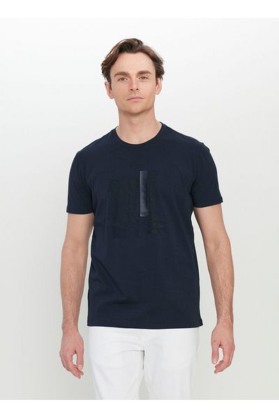 ALTINYILDIZ CLASSICS Altınyıldız Classics Crew Neck Ανδρικό μπλουζάκι με στάμπα Navy Blue ACE091252407_LAC