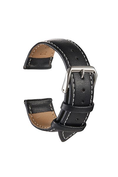 Choice13 18mm Black White Line Genuine Leather Watchbands Calfskin Replace Wristwatch Straps