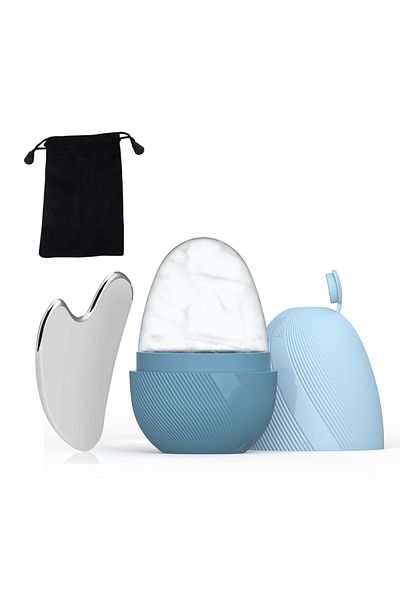 DUTRIEUX 2pcs set-blue Ice Face Roller & Stainless Steel Gua Sha Tool Set, Facial Massager Ice Roller Skin Ca