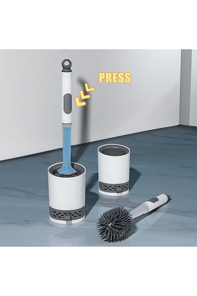 Choice Type B Detergent Refillable Toilet Brush Set Wall-Mounted with Holder Silicone TPR Brush for Corner