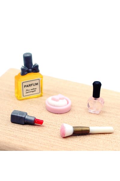 Choice A 1Set 1:12 Dollhouse Miniature Cosmetic Lipstick Pressed Powder Perfume Makeup Brush Model For Dol.