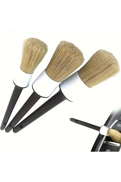 Choice Brown 3PCS Car Exterior Interior Detail Brush Boar Hair Bristle Brushes for Car Cleaning Auto Detail