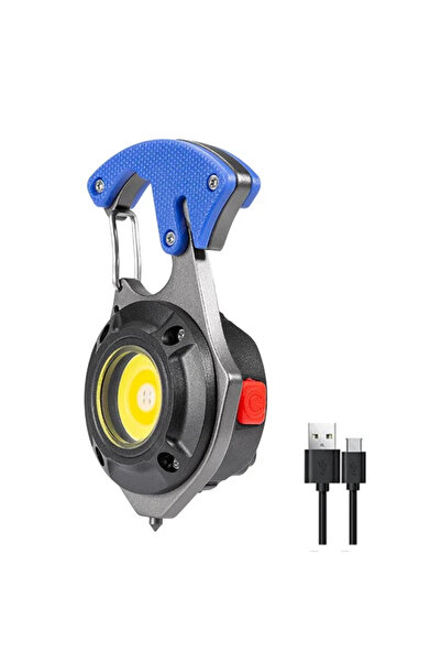 Heinast مصباح يدوي LED أزرق محمول متعدد الوظائف صغير الحجم مزود بسلسلة مفاتيح ومصباح عمل قابل لإعادة الشحن عبر USB