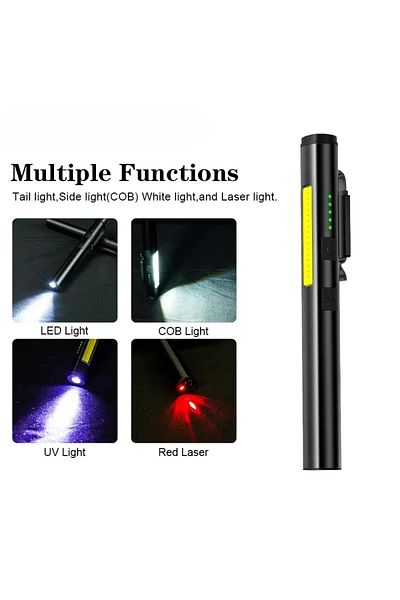 Heinast 1PCS LED COB Mini Flashlight Multifunctional 4 Lighting Modes Lamp Type-C Rechargeable 14500 Battery