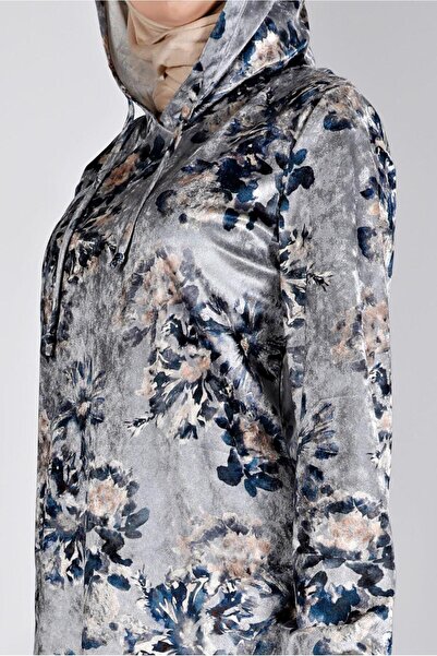 Alvina Hooded Flowered Velvet Tunic 43392-1