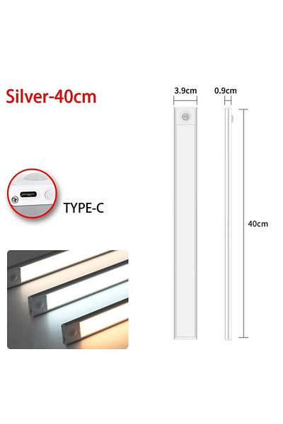 Pzsunly Silver 40CM 3color in one Lamp LED Motion Sensor Light Night Light Wireless USB Under Cabinet Light