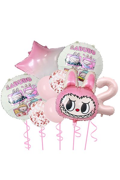 choice2 Other PINK-2 9Pcs POP MART The Monsters Elf Labubu Theme Pink Brown Balloon Set Suitable for Girls'