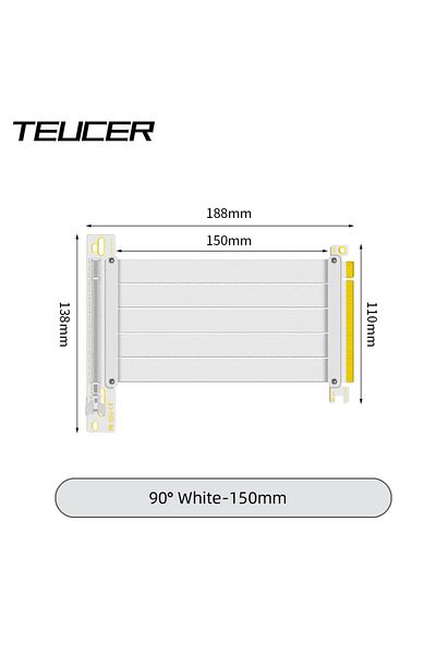 Choice كابل PCI-E 4.0 أبيض - 15 سم من TEUCER PCI-E 4.0 X16 Riser لبطاقة الفيديو، محمي من التداخل الكهرومغناطيسي، مرن عالي السرعة