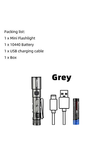 Choice X82-Grey Zoom Mini EDC High Bright LED Pen Flashlight USB Rechargeable Magnet Small Torch Outdoor Ca