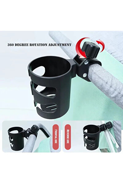 Choice كوب عربة الأطفال C25 الجديد باللون الأسود، حامل أكواب عربة الأطفال، زجاجة مشروبات عالمية قابلة للدوران 360 درجة